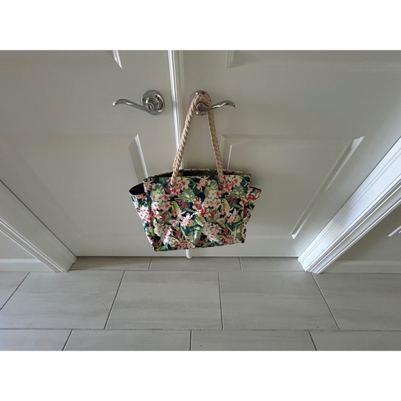 Unbranded Handbags - Tropical‎ Floral Canvas Tote Bag with Rope Handles and Polka Dot Lining
